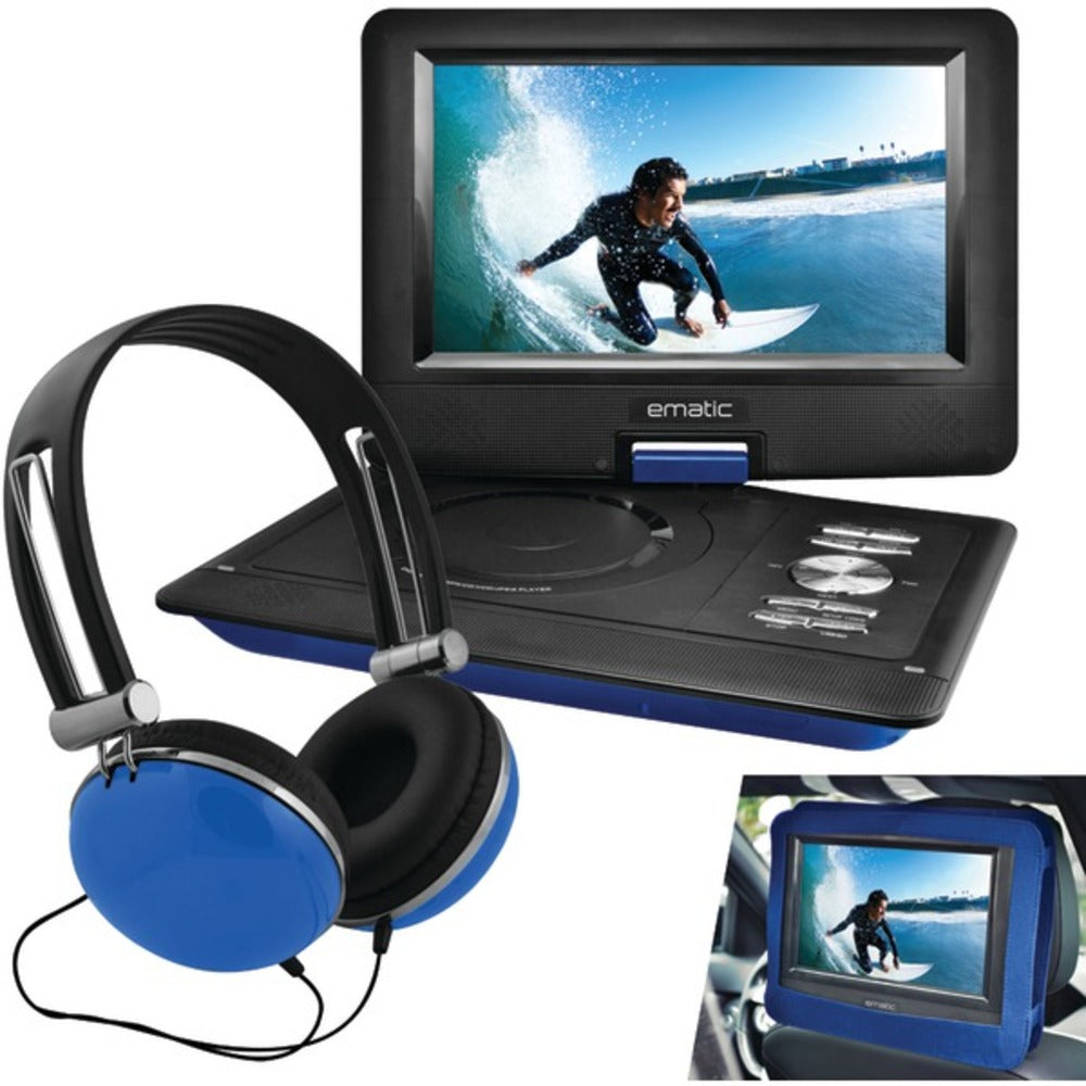 Ematic(R) EPD116BU 10 Portable DVD Player with Headphones & Car-Headre