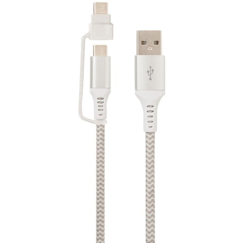 Helix ETHACM10WT USB-A to USB-C(TM) Cable with Micro USB Adapter, 10ft