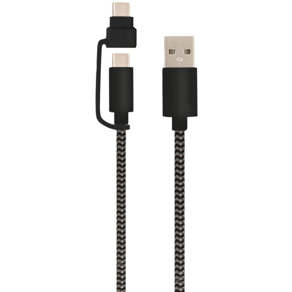 Helix ETHACMBLK USB-A to USB-C(TM) Cable with Micro USB Adapter, 5ft (