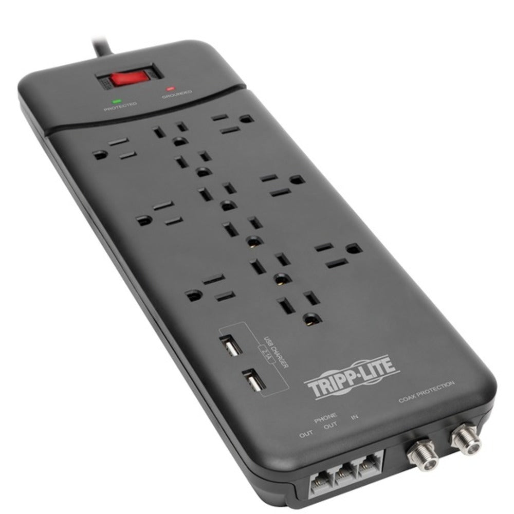 Tripp Lite TLP128TTUSBB Protect It! 12-Outlet Surge Protector with 2 U