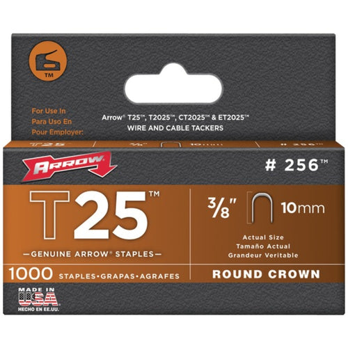 Arrow(R) 256 T25 Round Crown Staples, 3/8/10mm; 1,000 pk