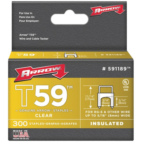 Arrow(R) 591189 Clear T59 Insulated Staples for RG59 quad & RG6, 5/16