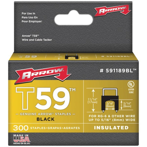 Arrow(R) 591189BL Black T59 Insulated Staples for RG59 quad & RG6, 5/1