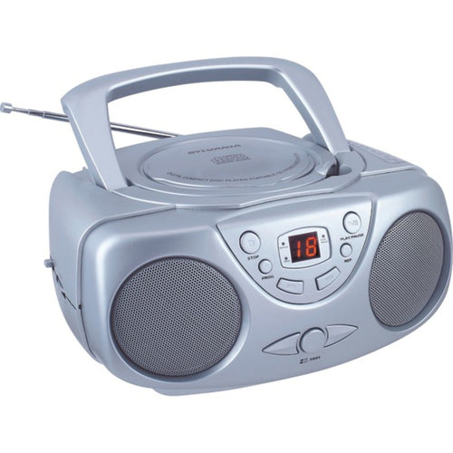 SYLVANIA(R) SRCD243M SILVER Portable CD Boom Box with AM/FM Radio (Sil