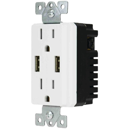 DataComm Electronics 48-0204-WH Decor Duplex 4-Amp USB Charger & Outle