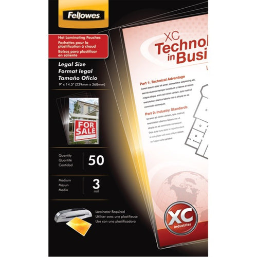 Fellowes(R) 52226 Glossy Legal Document Laminating Pouches, 50 pk