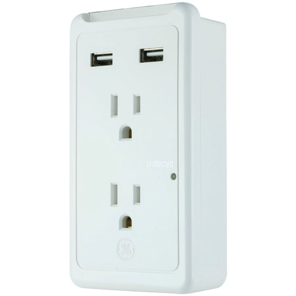 GE(R) 36065 2-Outlet Eye-Indicator Wall Tap with 2 USB Ports