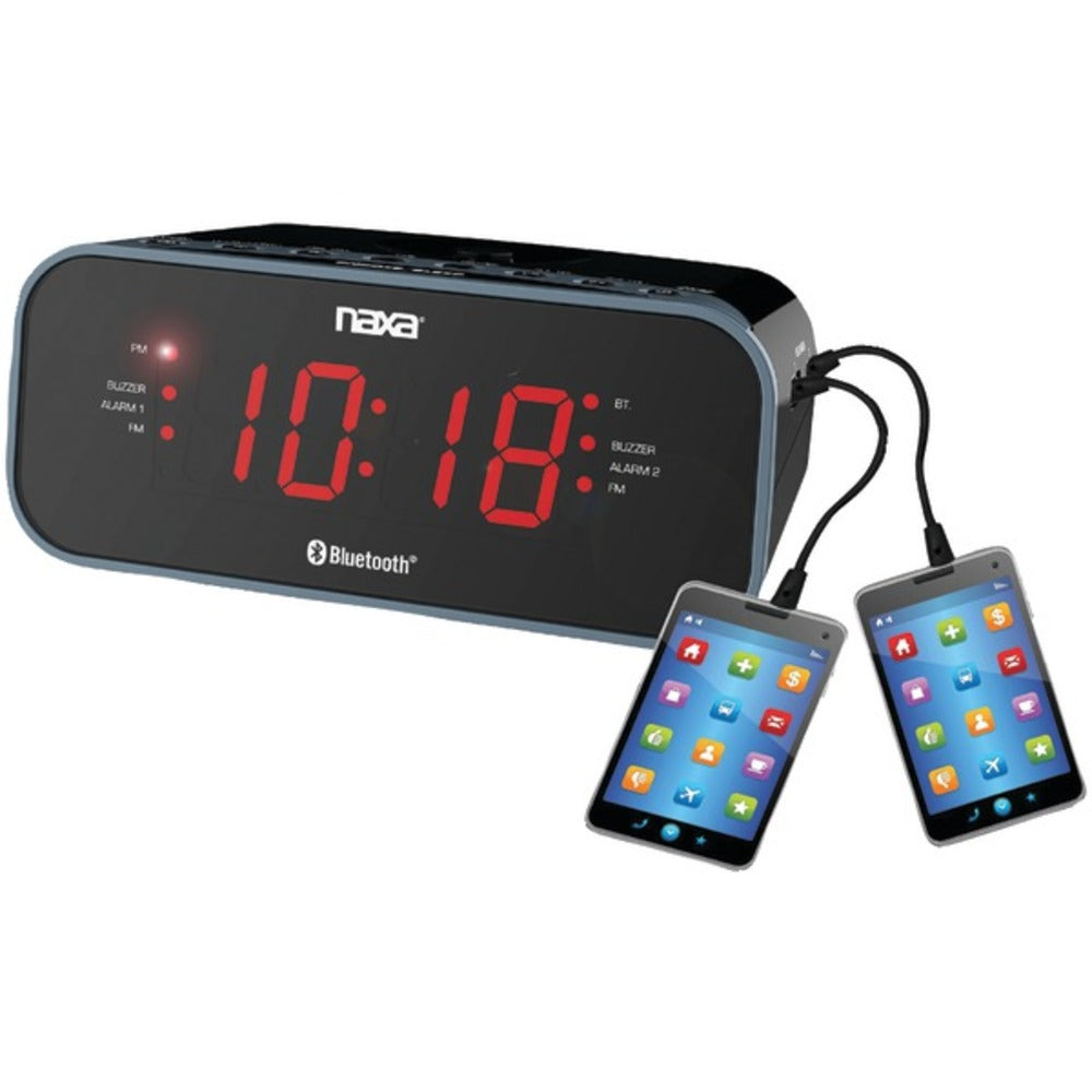 Naxa(R) NRC-182 Bluetooth(R) Dual Alarm Clock Radio with 2 USB Charge