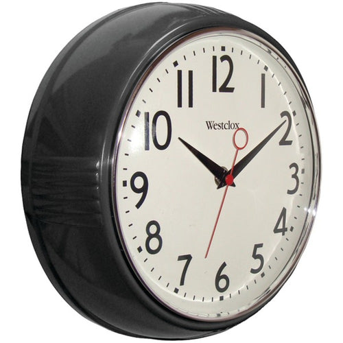 Westclox(R) 32042BK 9.5 1950s Retro Black Case Convex Glass Clock