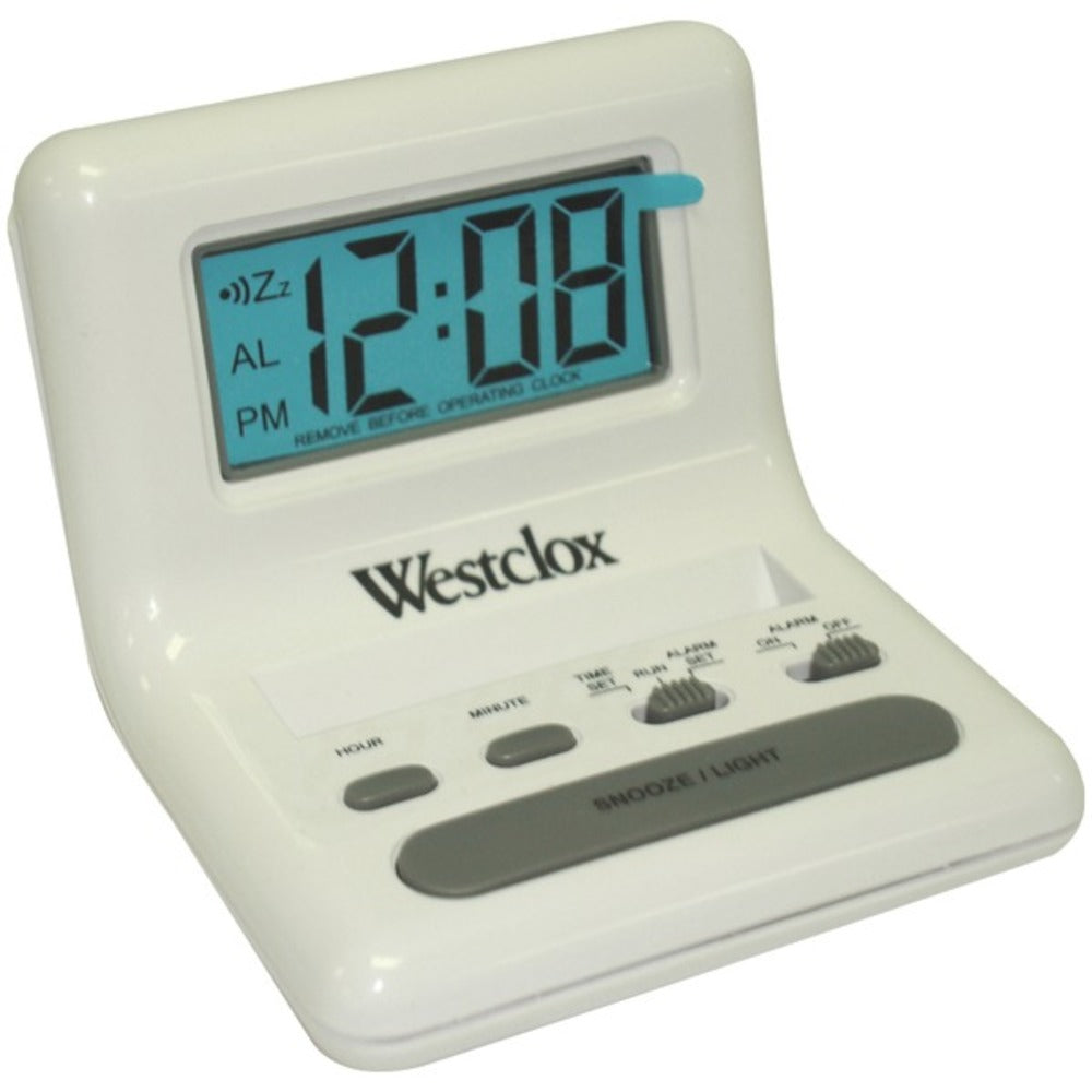 Westclox(R) 47539 .8 White LCD Alarm Clock with Light on Demand